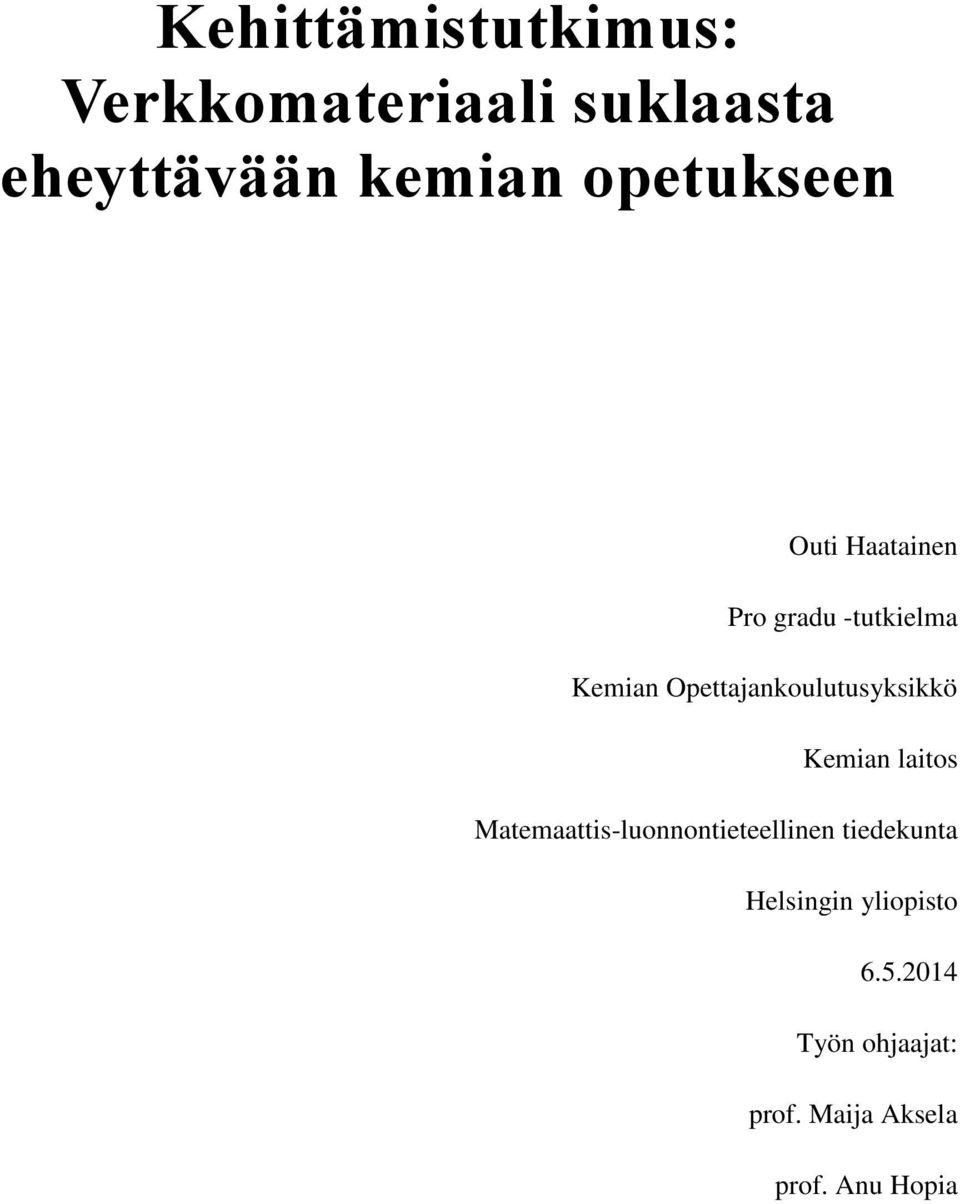 Opettajankoulutusyksikkö Kemian laitos