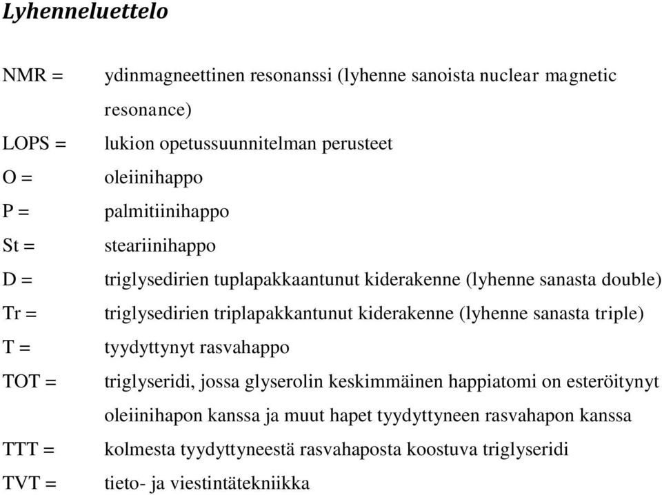 triglysedirien triplapakkantunut kiderakenne (lyhenne sanasta triple) tyydyttynyt rasvahappo triglyseridi, jossa glyserolin keskimmäinen happiatomi on