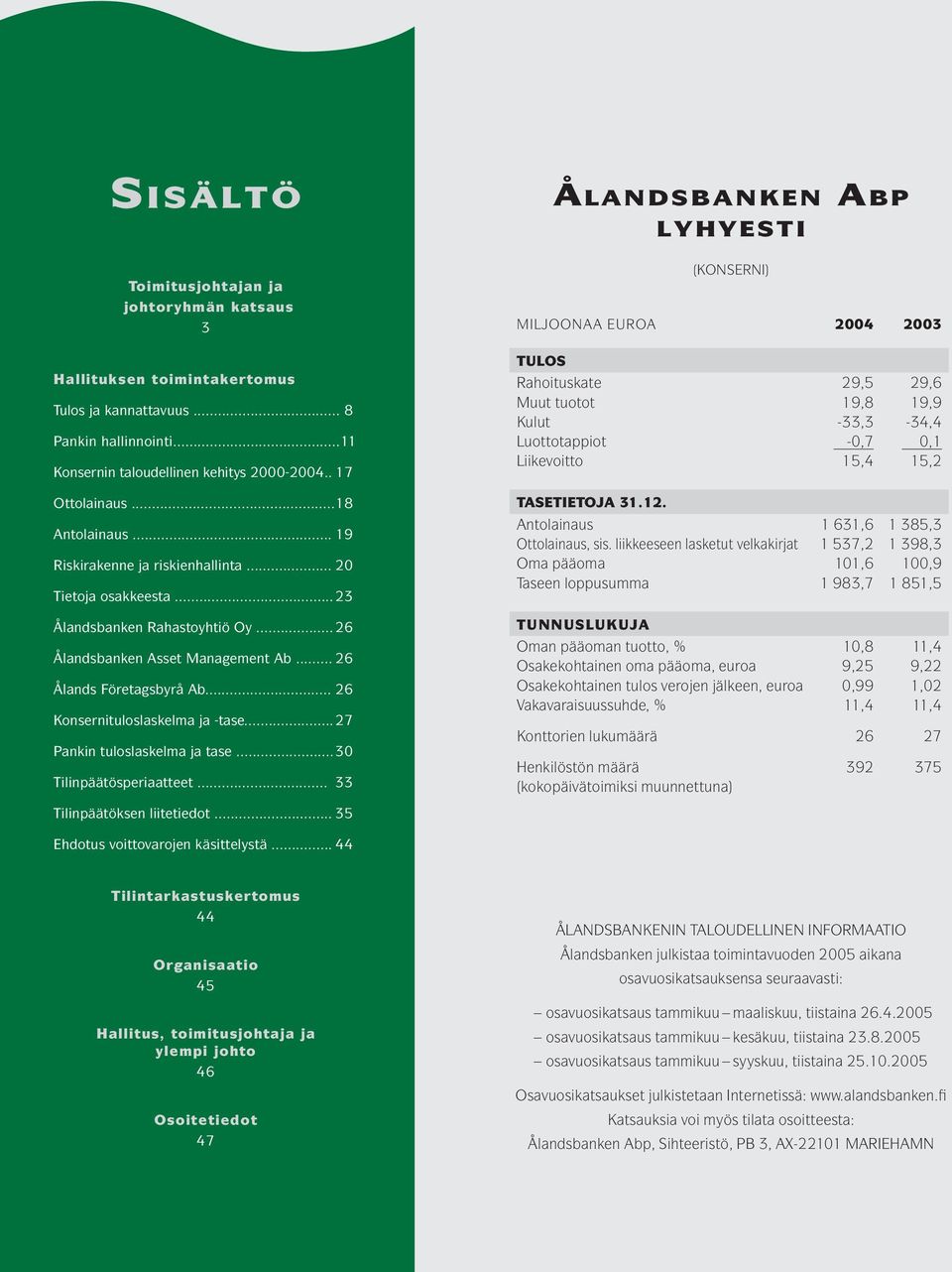 .. 26 Konsernituloslaskelma ja -tase...27 Pankin tuloslaskelma ja tase...30 Tilinpäätösperiaatteet.