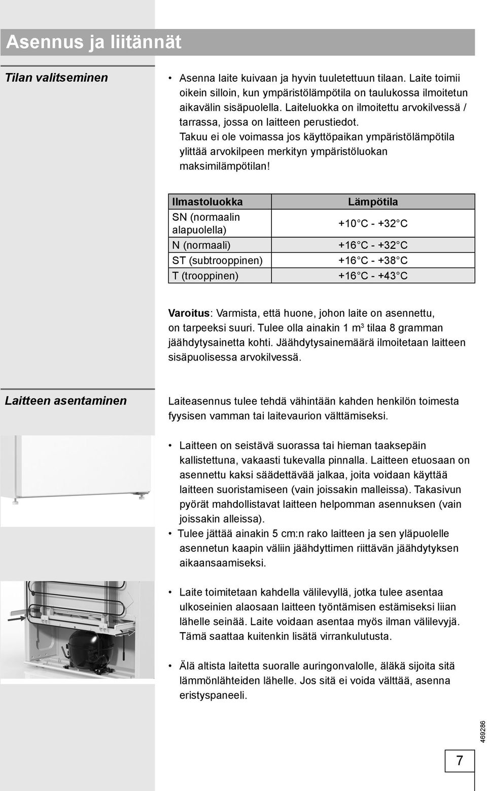 Takuu ei ole voimassa jos käyttöpaikan ympäristölämpötila ylittää arvokilpeen merkityn ympäristöluokan maksimilämpötilan!