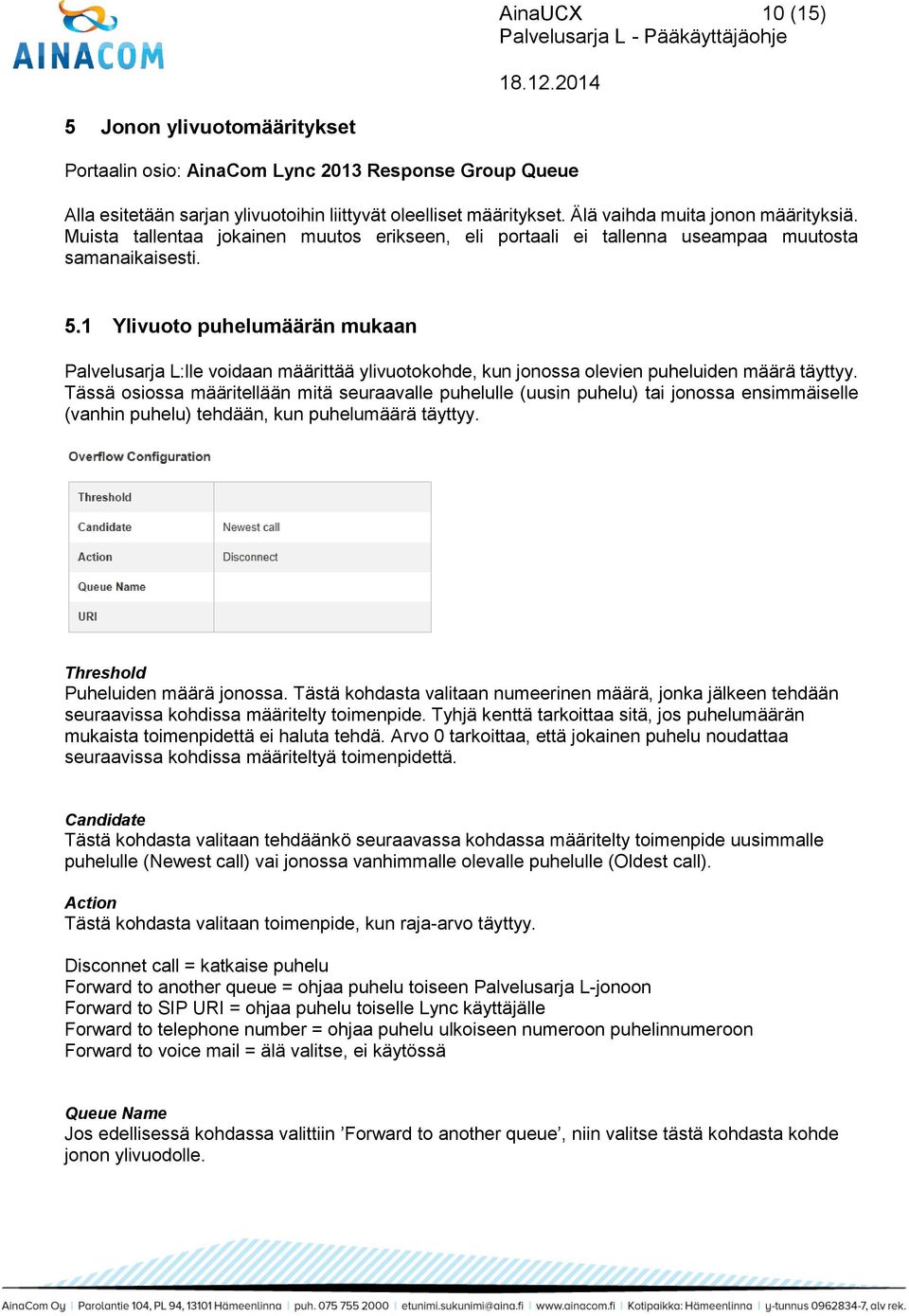 1 Ylivuoto puhelumäärän mukaan Palvelusarja L:lle voidaan määrittää ylivuotokohde, kun jonossa olevien puheluiden määrä täyttyy.