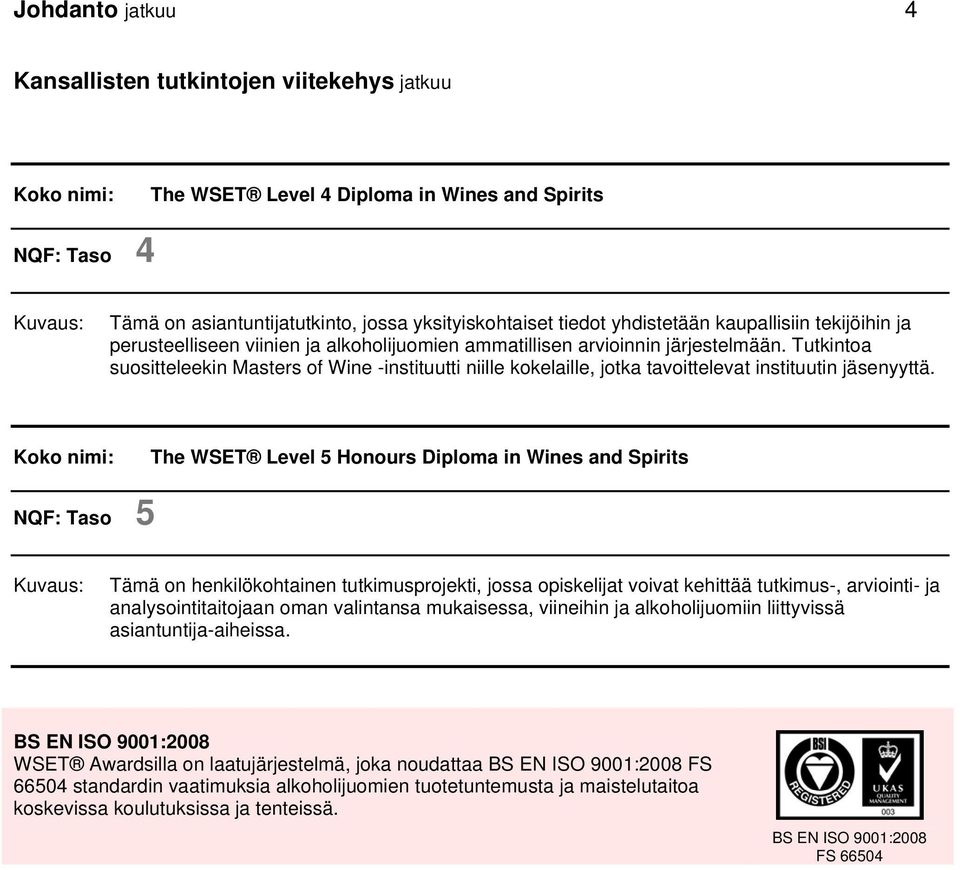 Tutkintoa suositteleekin Masters of Wine -instituutti niille kokelaille, jotka tavoittelevat instituutin jäsenyyttä.