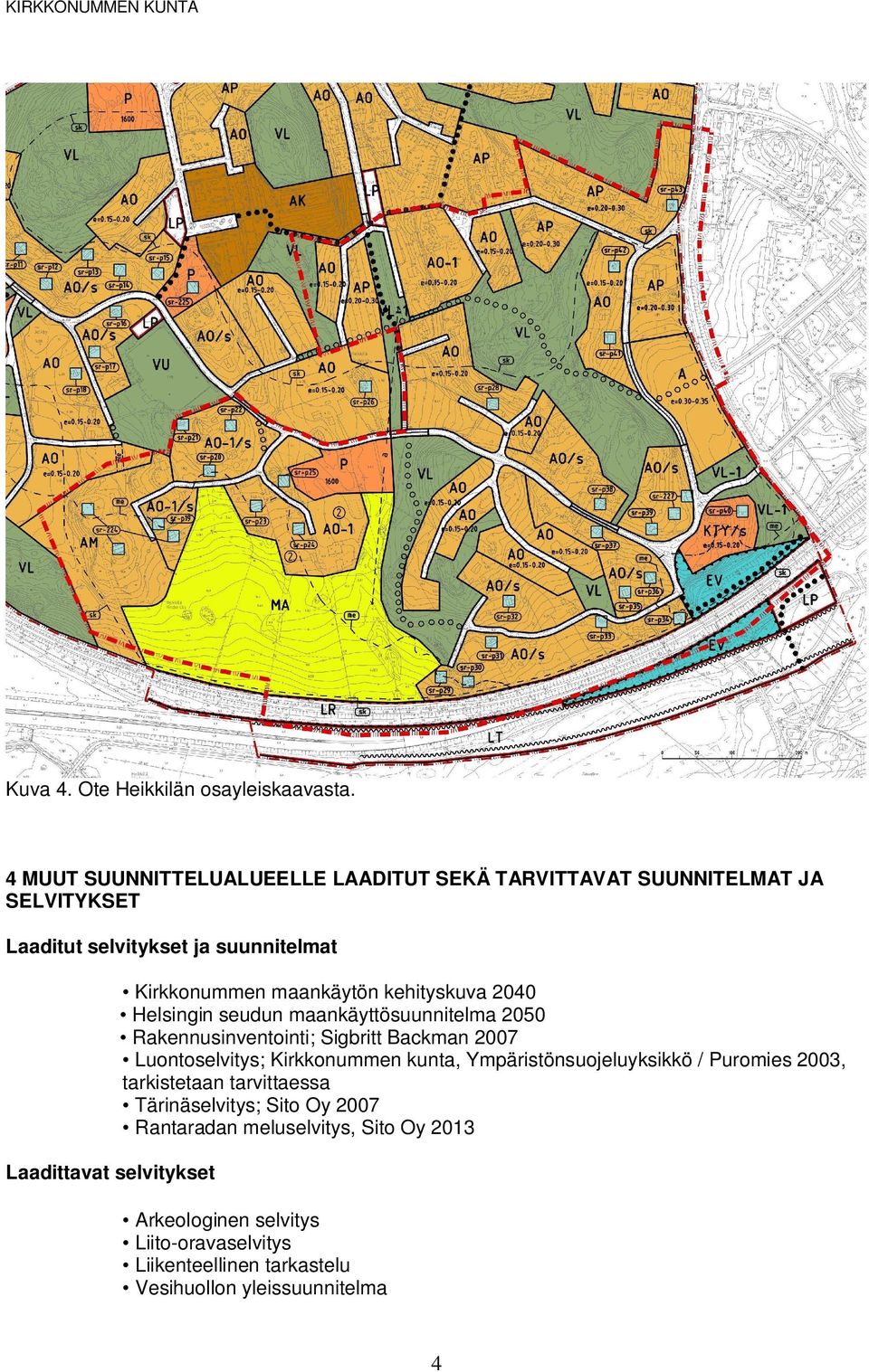 kehityskuva 2040 Helsingin seudun maankäyttösuunnitelma 2050 Rakennusinventointi; Sigbritt Backman 2007 Luontoselvitys; Kirkkonummen kunta,