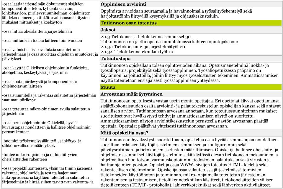 muutokset ja päivitykset -osaa käyttää C-kielisen ohjelmoinnin funktioita, aliohjelmia, keskeytyksiä ja ajastimia -osaa koota piirilevystä ja komponenteista ohjelmoitavan laitteen -osaa suunnitella