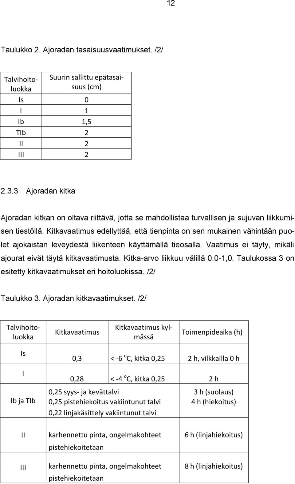 Kitkavaatimus edellyttää, että tienpinta on sen mukainen vähintään puolet ajokaistan leveydestä liikenteen käyttämällä tieosalla. Vaatimus ei täyty, mikäli ajourat eivät täytä kitkavaatimusta.