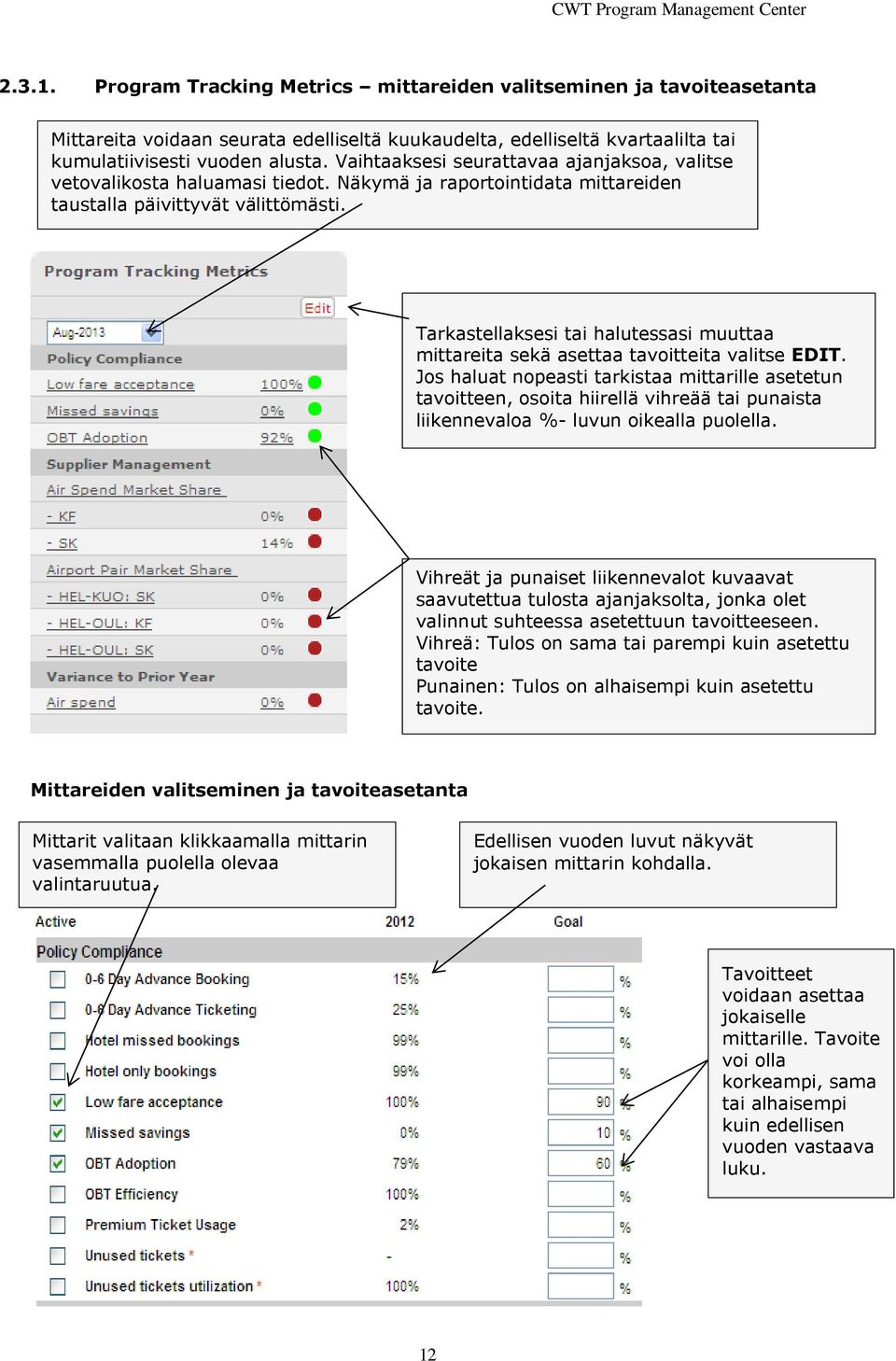 Tarkastellaksesi tai halutessasi muuttaa mittareita sekä asettaa tavoitteita valitse EDIT.