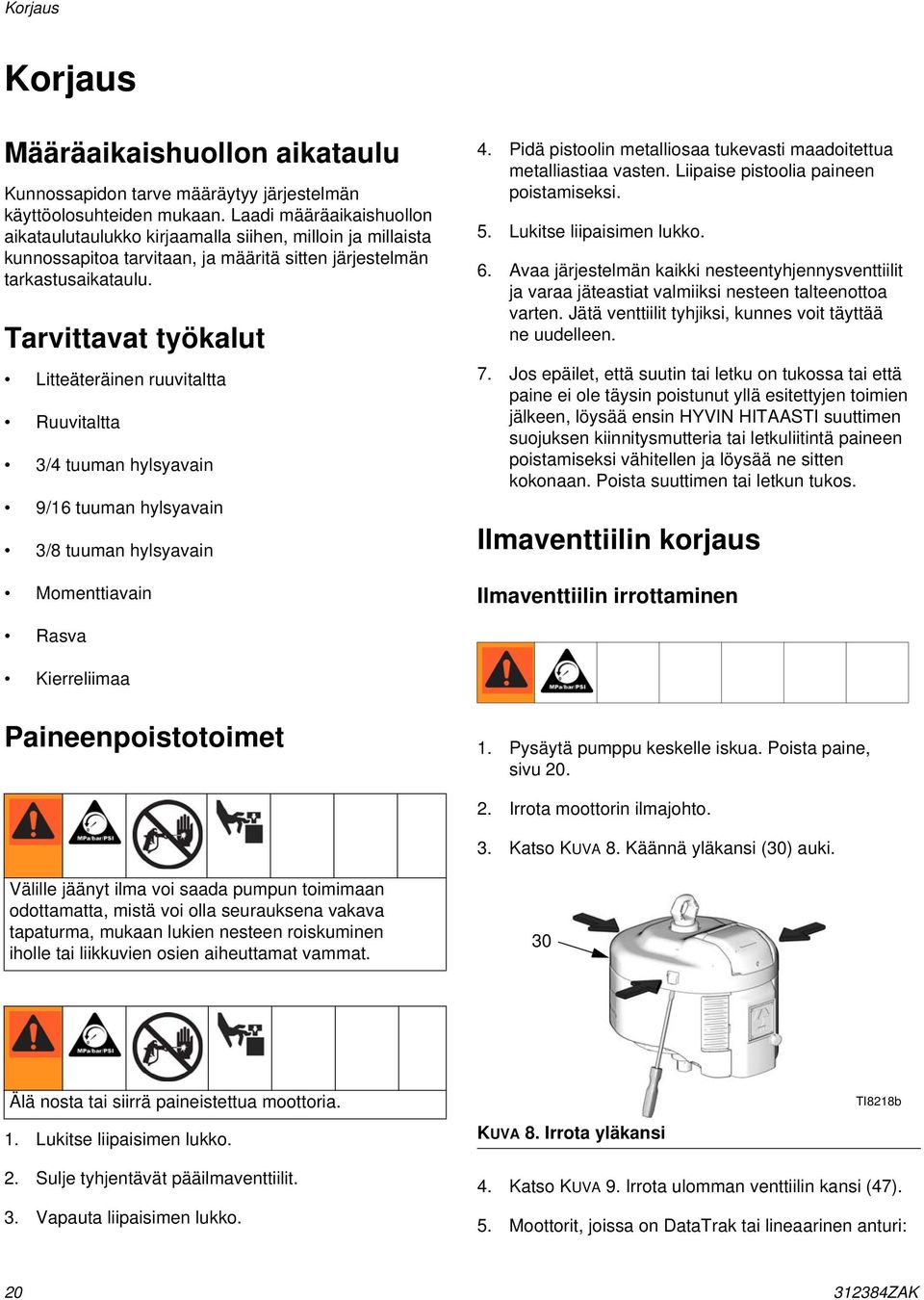 Tarvittavat työkalut Litteäteräinen ruuvitaltta Ruuvitaltta 3/4 tuuman hylsyavain 9/6 tuuman hylsyavain 3/8 tuuman hylsyavain Momenttiavain 4.