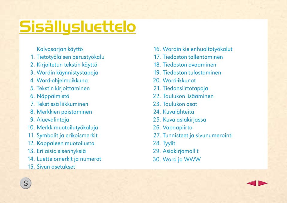 Erilaisia sisennyksiä 14. Luettelomerkit ja numerot 15. Sivun asetukset 16. Wordin kielenhuoltotyökalut 17. Tiedoston tallentaminen 18. Tiedoston avaaminen 19.