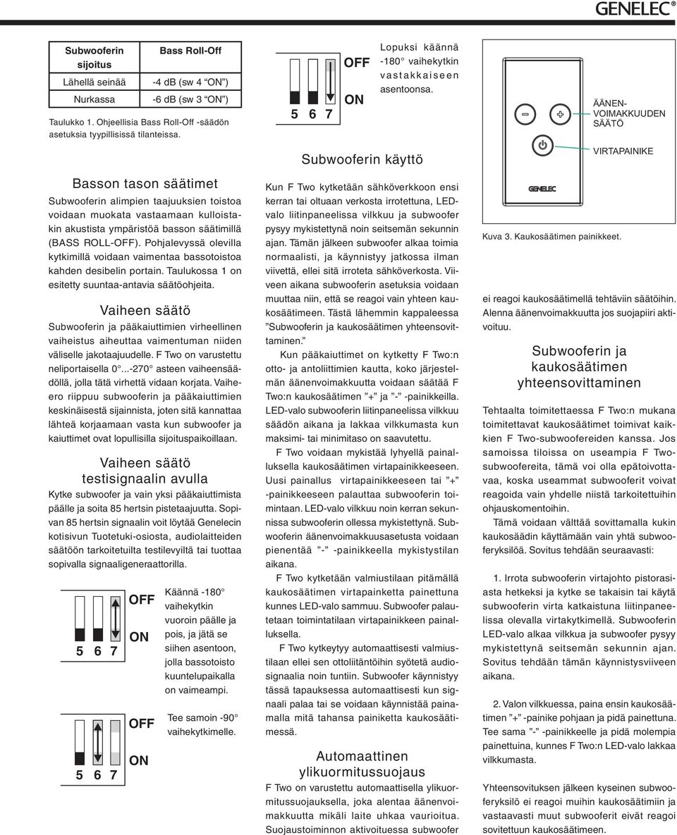 ÄÄNEN- VOIMAKKUUDEN SÄÄTÖ Basson tason säätimet Subwooferin alimpien taajuuksien toistoa voidaan muokata vastaamaan kulloistakin akustista ympäristöä basson säätimillä (BASS ROLL-OFF).