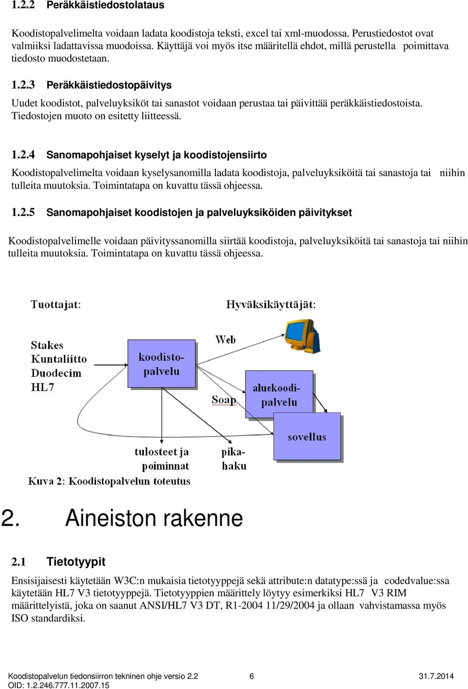 3 Peräkkäistiedostopäivitys Uudet koodistot, palveluyksiköt tai sanastot voidaan perustaa tai päivittää peräkkäistiedostoista. Tiedostojen muoto on esitetty liitteessä. 1.2.