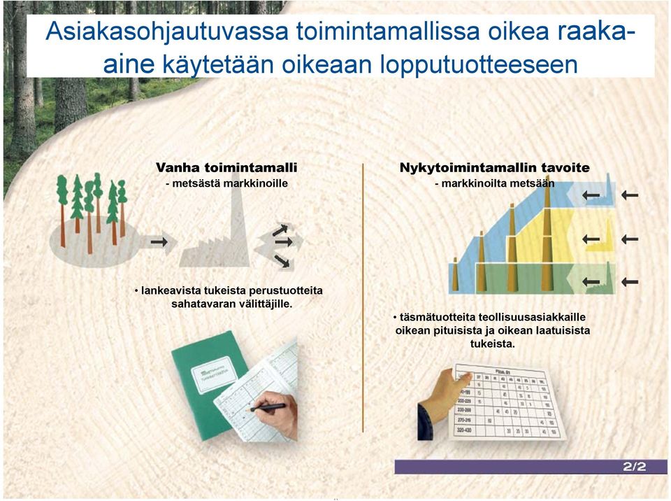 metsään lankeavista tukeista perustuotteita sahatavaran välittäjille.