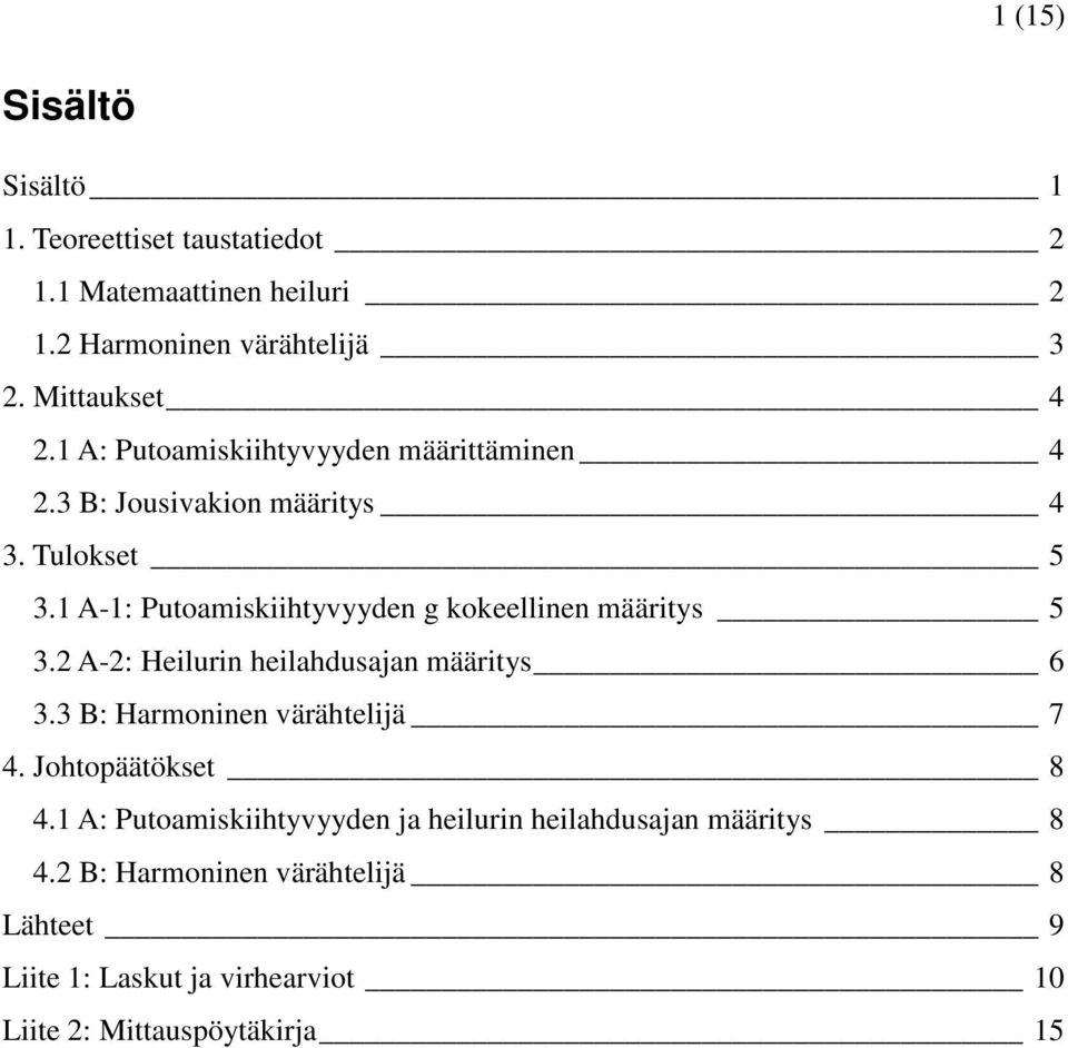 1 A-1: Puoaiskiihyvyyden g kokeellinen ääriys 5. A-: Heilurin heilahdusajan ääriys 6.