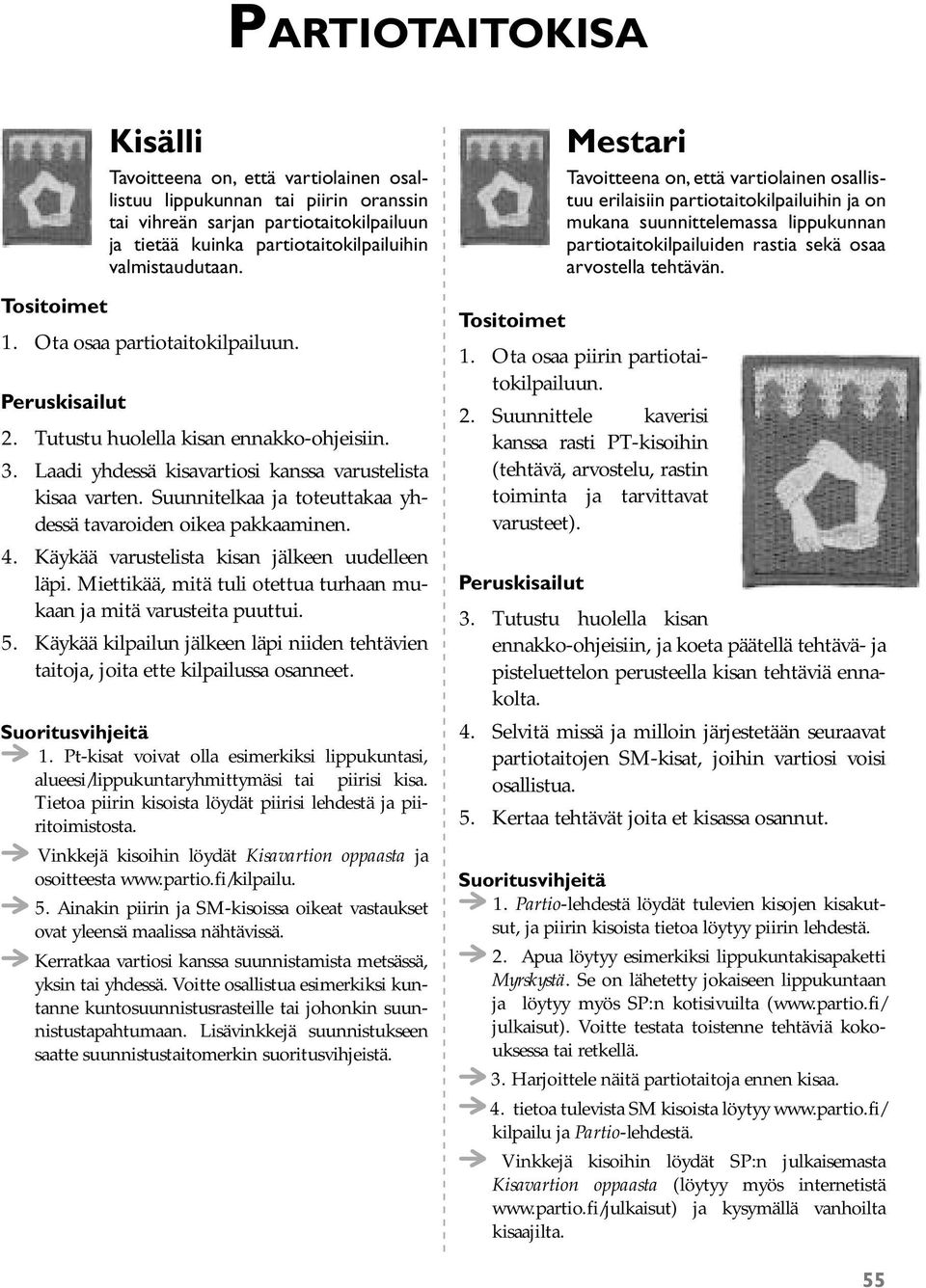 Suunnitelkaa ja toteuttakaa yhdessä tavaroiden oikea pakkaaminen. 4. Käykää varustelista kisan jälkeen uudelleen läpi. Miettikää, mitä tuli otettua turhaan mukaan ja mitä varusteita puuttui. 5.