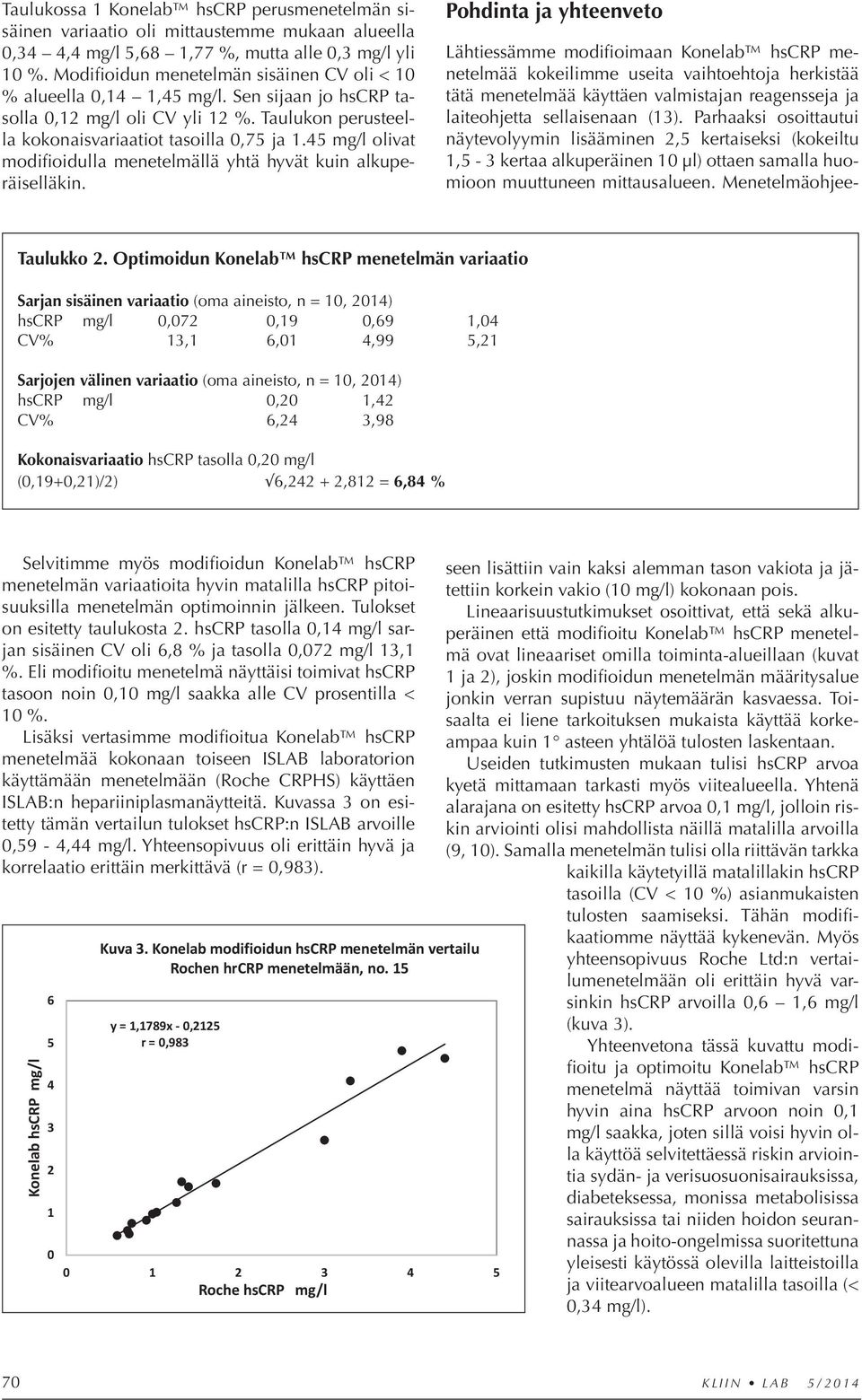 45 mg/l olivat modifioidulla menetelmällä yhtä hyvät kuin alkuperäiselläkin. Pohdinta ja yhteenveto Taulukko 2.