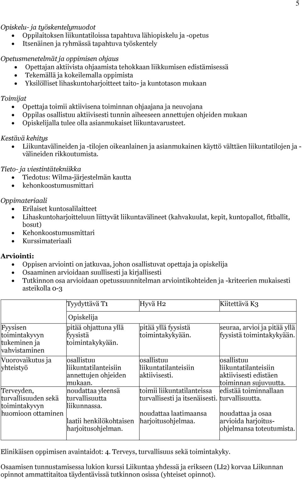 toiminnan ohjaajana ja neuvojana Oppilas osallistuu aktiivisesti tunnin aiheeseen annettujen ohjeiden mukaan lla tulee olla asianmukaiset liikuntavarusteet.