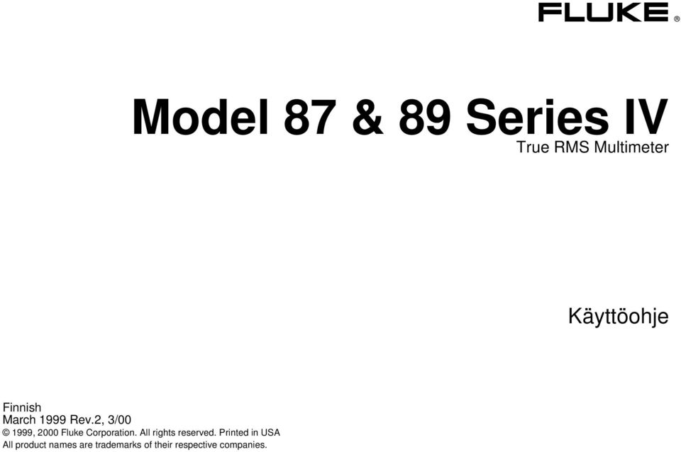 2, 3/00 1999, 2000 Fluke Corporation.