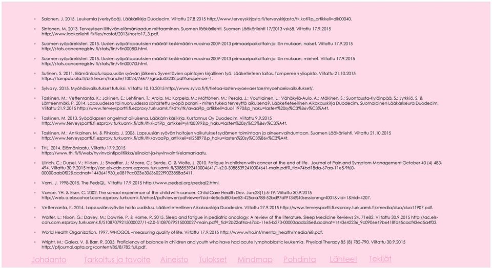Suomen syöpärekisteri. 2015. Uusien syöpätapauksien määrät keskimäärin vuosina 2009-2013 primaaripaikoittain ja iän mukaan, naiset. Viitattu 17.9.2015 http://stats.cancerregistry.