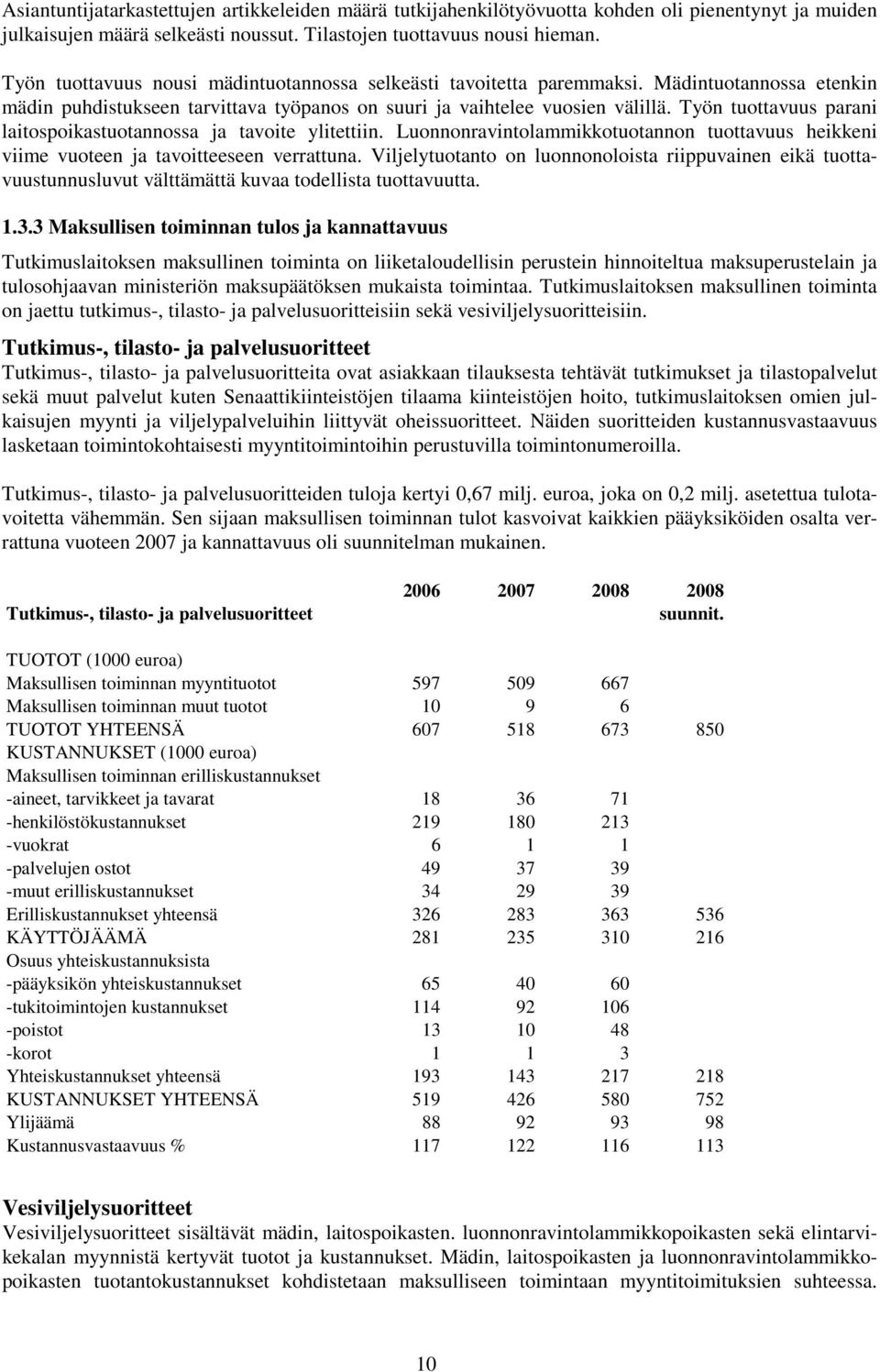 Työn tuottavuus parani laitospoikastuotannossa ja tavoite ylitettiin. Luonnonravintolammikkotuotannon tuottavuus heikkeni viime vuoteen ja tavoitteeseen verrattuna.