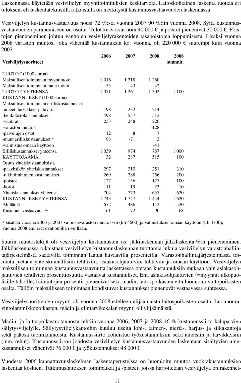 Poistojen pieneneminen johtuu vanhojen vesiviljelyrakenteiden tasapoistojen loppumisesta. Lisäksi vuonna 2008 varaston muutos, joka vähentää kustannuksia ko.