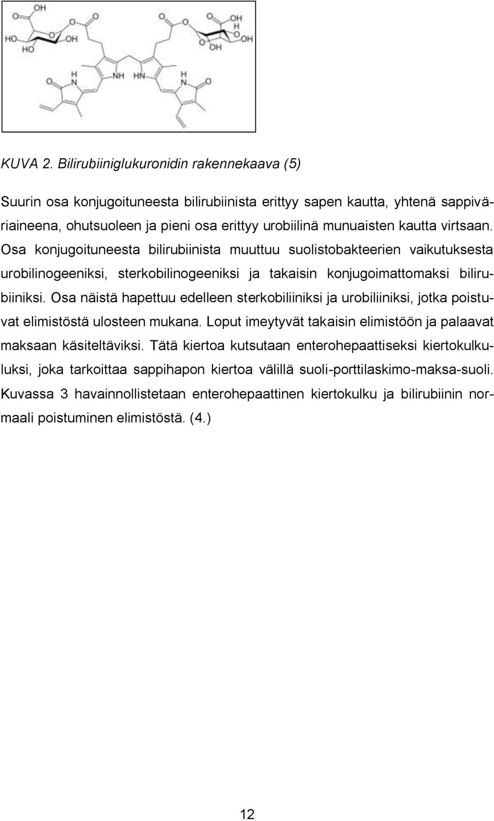 virtsaan. Osa konjugoituneesta bilirubiinista muuttuu suolistobakteerien vaikutuksesta urobilinogeeniksi, sterkobilinogeeniksi ja takaisin konjugoimattomaksi bilirubiiniksi.