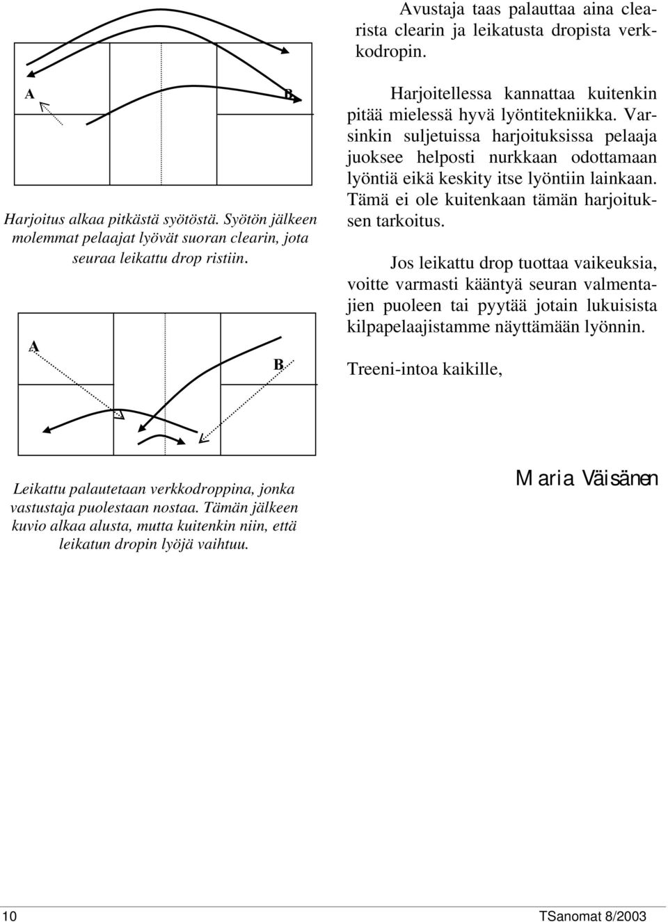 Varsinkin suljetuissa harjoituksissa pelaaja juoksee helposti nurkkaan odottamaan lyöntiä eikä keskity itse lyöntiin lainkaan. Tämä ei ole kuitenkaan tämän harjoituksen tarkoitus.