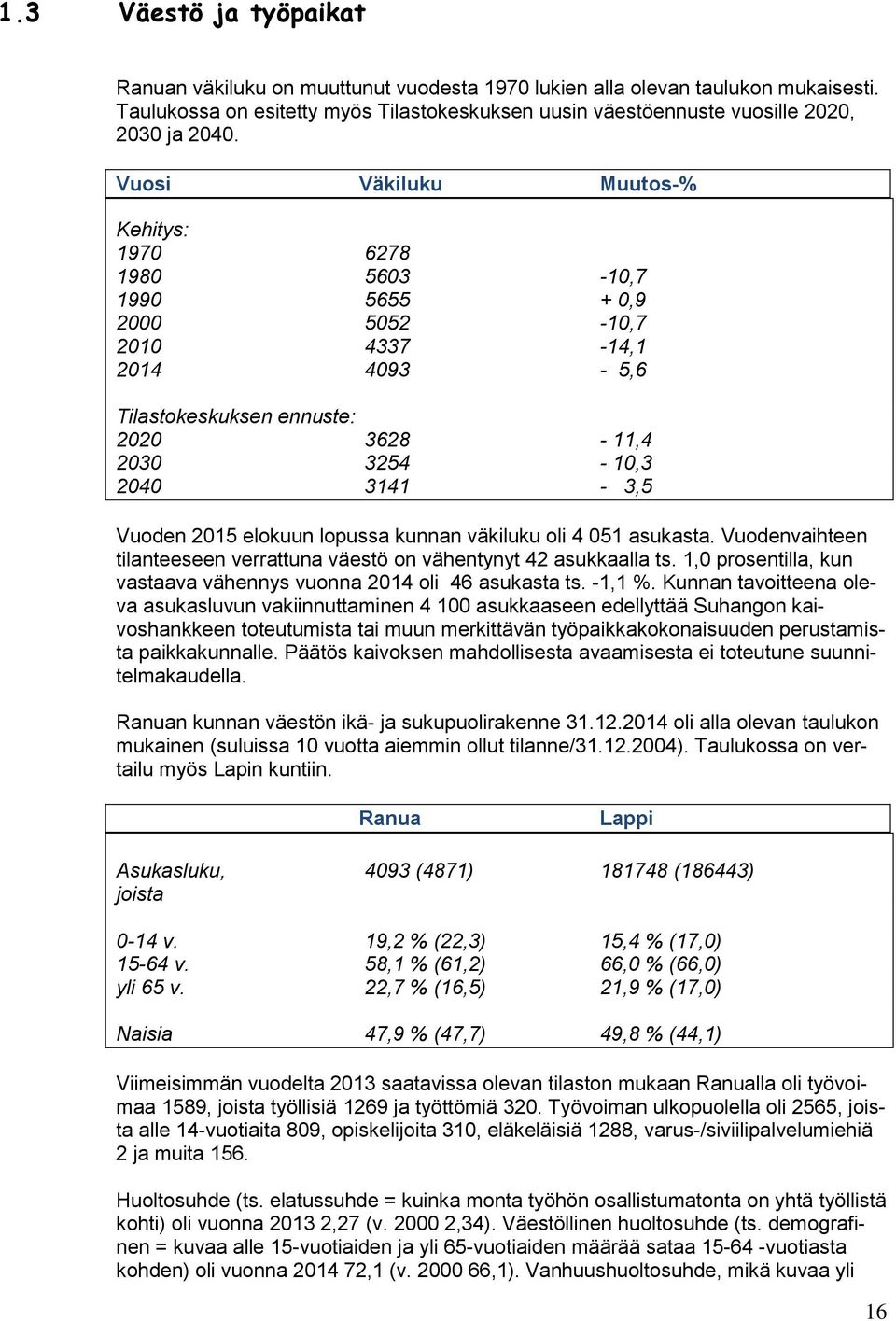 asukasta. Vuodenvaihteen tilanteeseen verrattuna väestö on vähentynyt 4 asukkaalla ts.,0 prosentilla, kun vastaava vähennys vuonna 04 oli 4 asukasta ts., %.