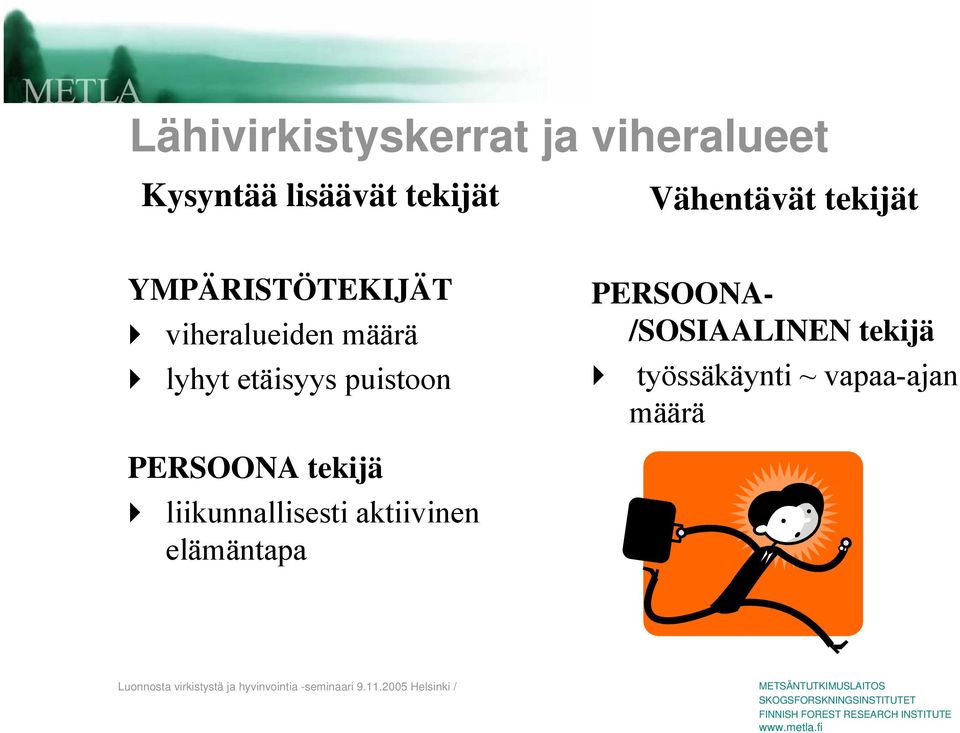 etäisyys puistoon PERSOONA- /SOSIAALINEN tekijä työssäkäynti ~