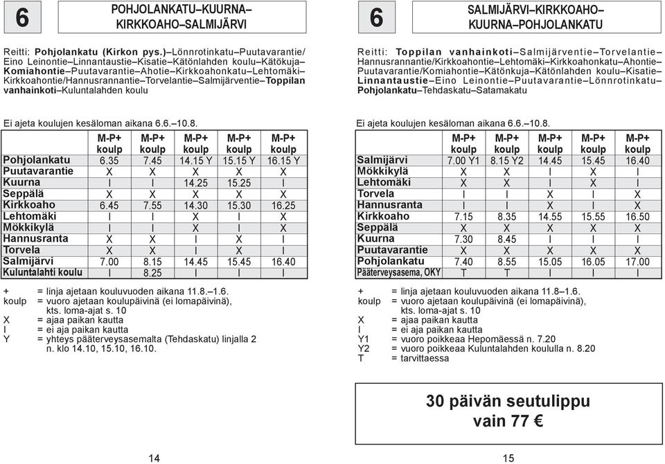 Salmijärventie Toppilan vanhainkoti Kuluntalahden koulu Reitti: Toppilan vanhainkoti Salmijärventie Torvelantie Hannusrannantie/Kirkkoahontie Lehtomäki Kirkkoahonkatu Ahontie