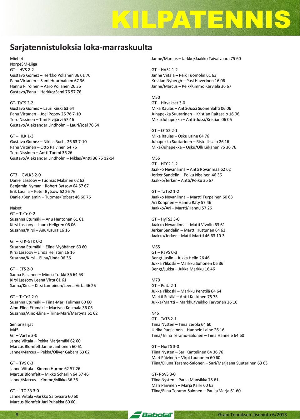 HLK 1-3 Gustavo Gomez Niklas Bucht 26 63 7-10 Panu Virtanen Otto Päivinen 64 76 Tero Nissinen Antti Tuomi 36 26 Gustavo/Aleksander Lindholm Niklas/Antti 36 75 12-14 GT3 GVLK3 2-0 Daniel Lassooy