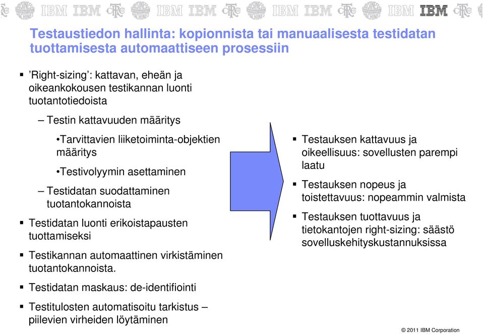 erikoistapausten tuottamiseksi Testikannan automaattinen virkistäminen tuotantokannoista.