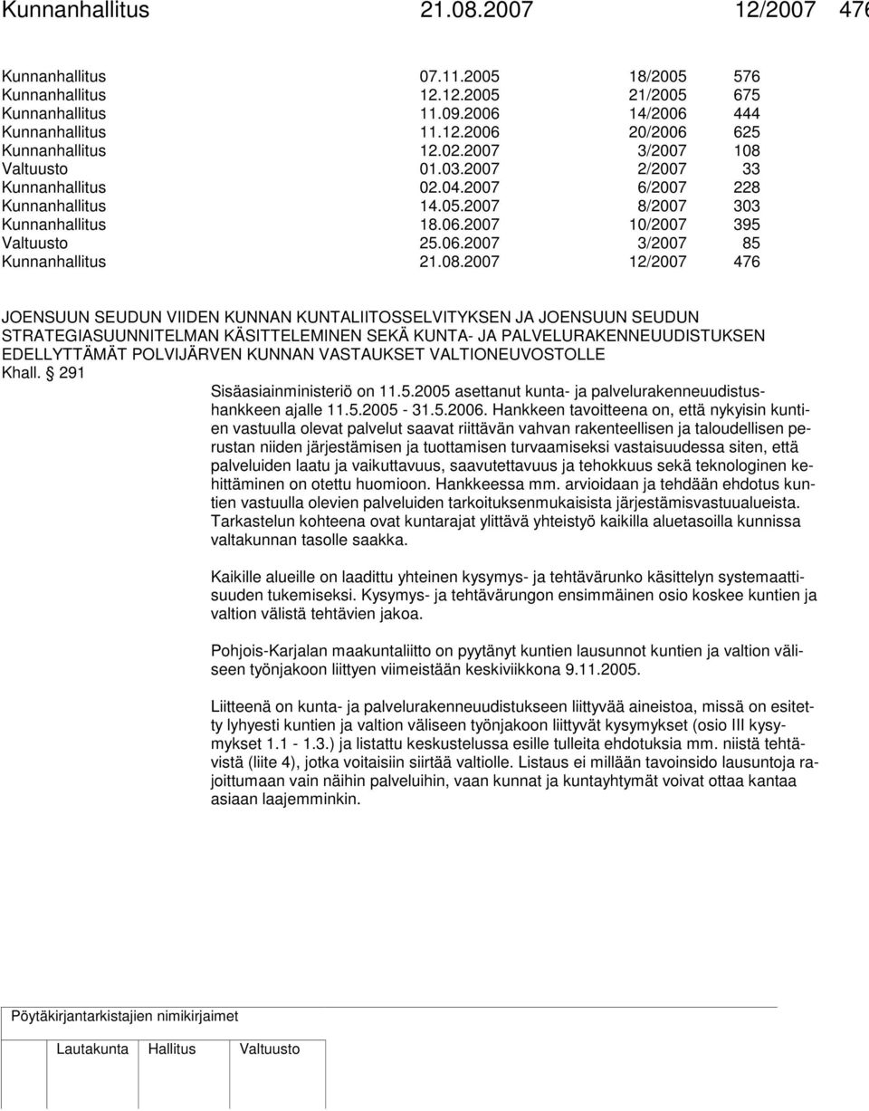 08.2007 12/2007 476 JOENSUUN SEUDUN VIIDEN KUNNAN KUNTALIITOSSELVITYKSEN JA JOENSUUN SEUDUN STRATEGIASUUNNITELMAN KÄSITTELEMINEN SEKÄ KUNTA- JA PALVELURAKENNEUUDISTUKSEN EDELLYTTÄMÄT POLVIJÄRVEN