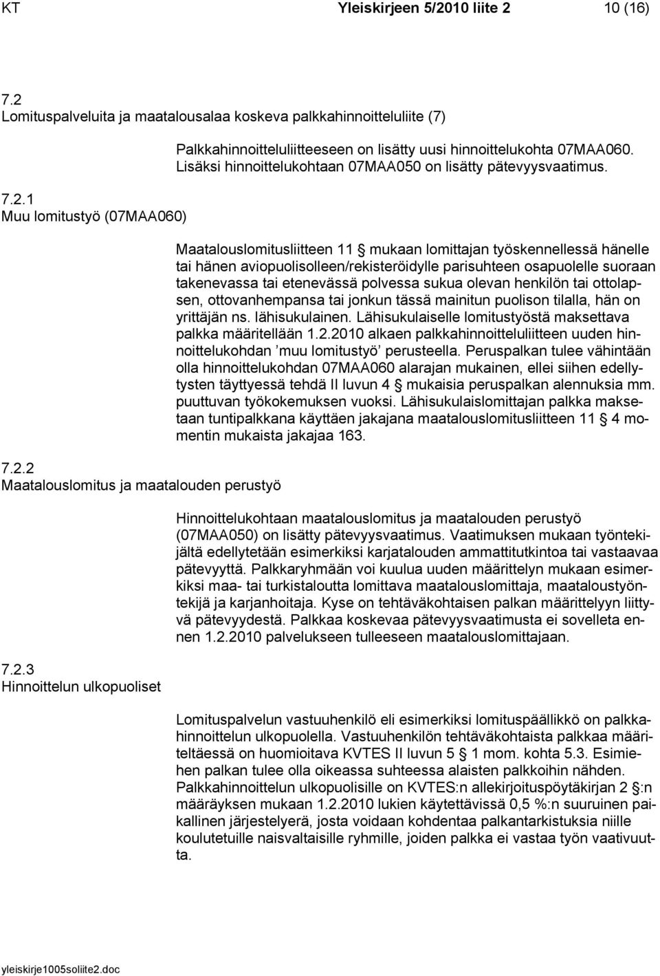 Maatalouslomitusliitteen 11 mukaan lomittajan työskennellessä hänelle tai hänen aviopuolisolleen/rekisteröidylle parisuhteen osapuolelle suoraan takenevassa tai etenevässä polvessa sukua olevan