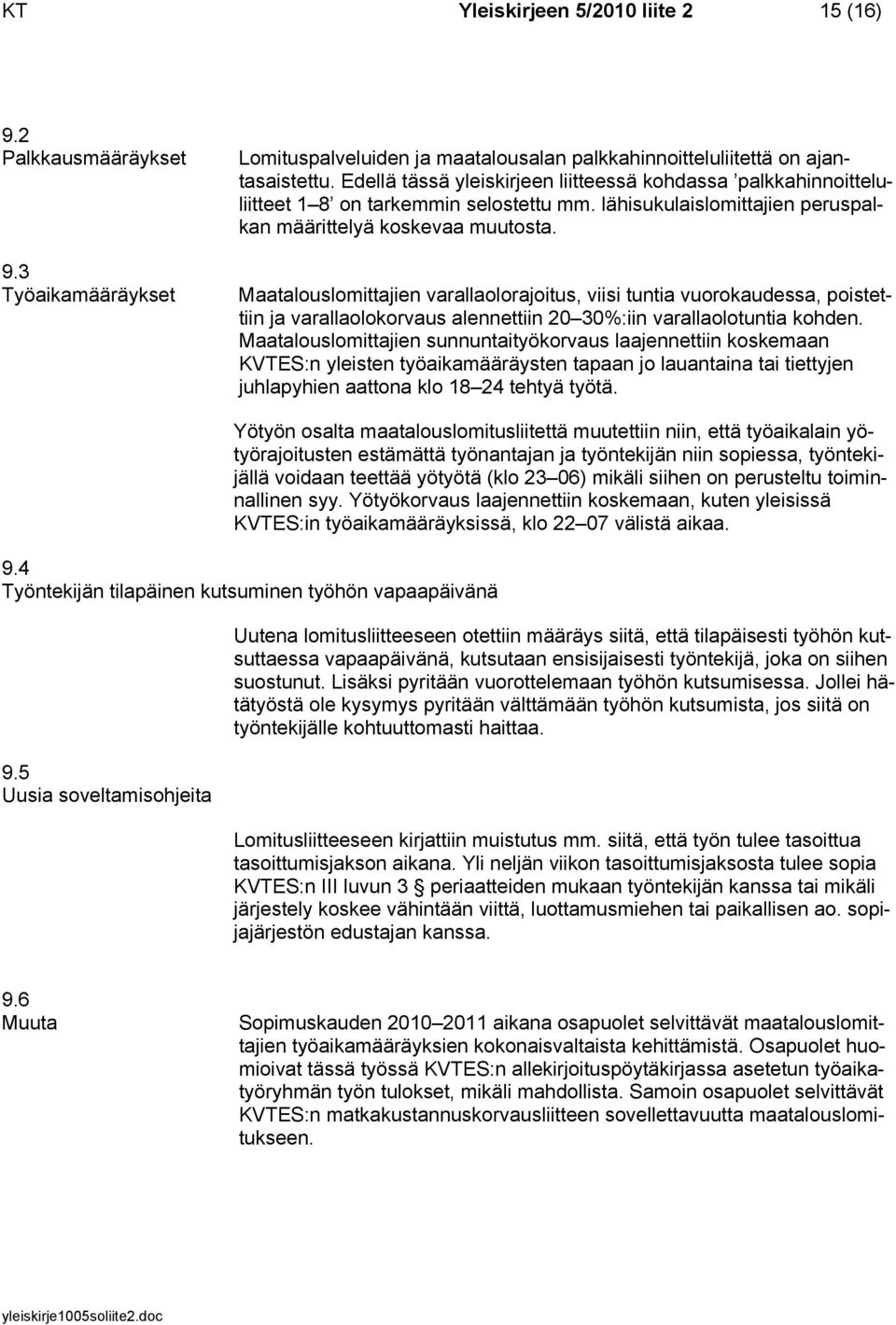 Maatalouslomittajien varallaolorajoitus, viisi tuntia vuorokaudessa, poistettiin ja varallaolokorvaus alennettiin 20 30%:iin varallaolotuntia kohden.