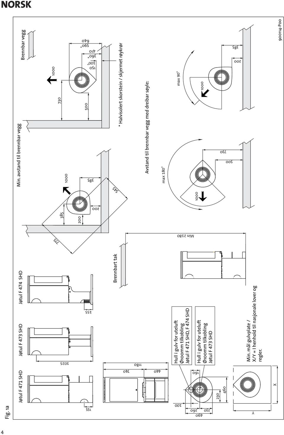 for uteluft Ø100mm tilkobling Jøtul F 473 SHD Min.