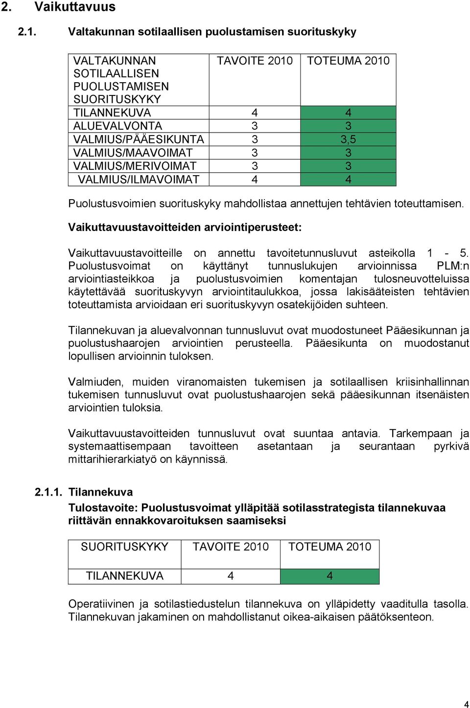 VALMIUS/MAAVOIMAT 3 3 VALMIUS/MERIVOIMAT 3 3 VALMIUS/ILMAVOIMAT 4 4 Puolustusvoimien suorituskyky mahdollistaa annettujen tehtävien toteuttamisen.