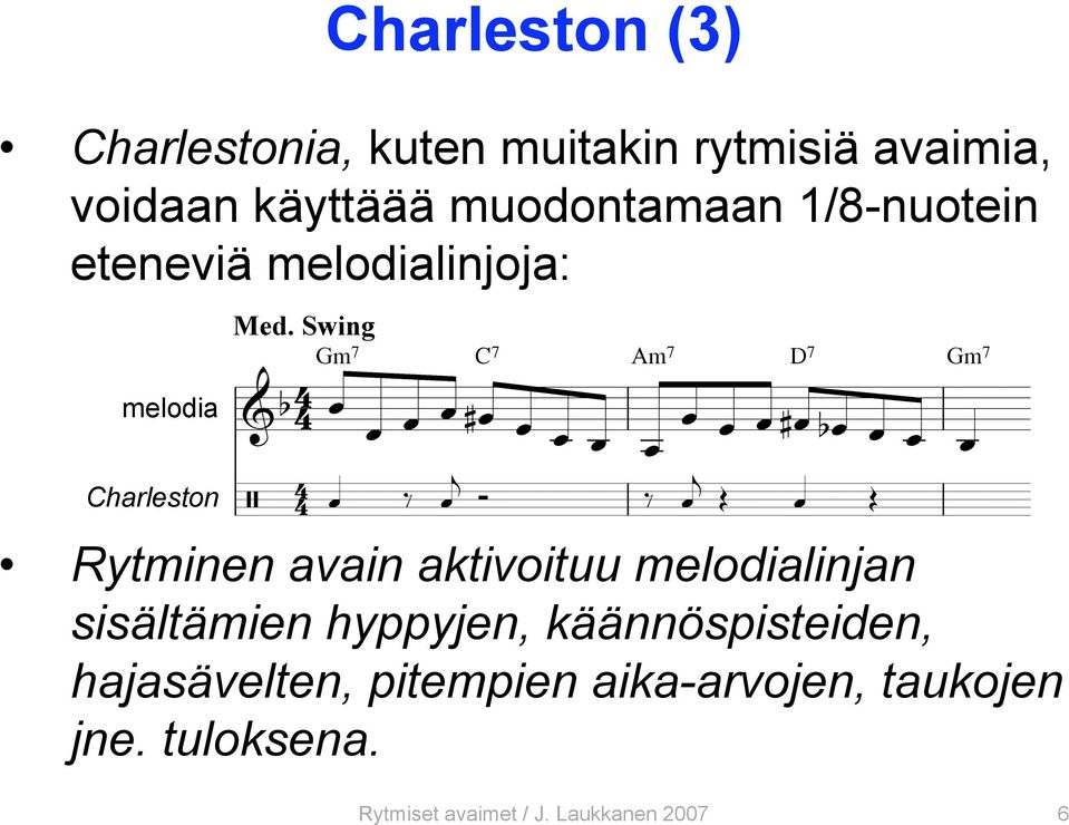 avain aktivoituu melodialinjan sisältämien hyppyjen, käännöspisteiden,