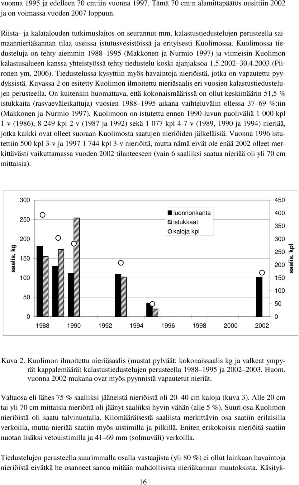 Kuolimossa tiedusteluja on tehty aiemmin 1988 1995 (Makkonen ja Nurmio 1997) ja viimeisin Kuolimon kalastusalueen kanssa yhteistyössä tehty tiedustelu koski ajanjaksoa 1.5.2002 30.4.2003 (Piironen ym.