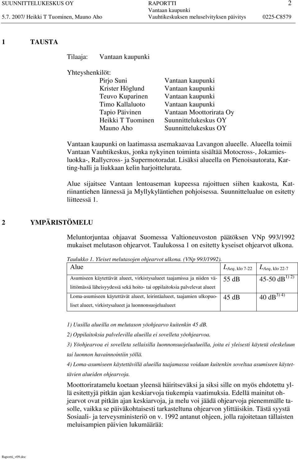 Heikki T Tuominen Mauno Aho Vantaan Moottorirata Oy Suunnittelukeskus OY Suunnittelukeskus OY on laatimassa asemakaavaa Lavangon alueelle.