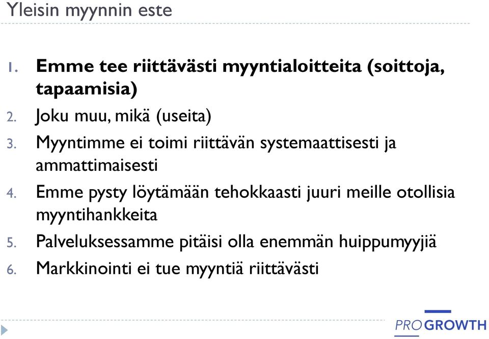 Myyntimme ei toimi riittävän systemaattisesti ja ammattimaisesti 4.