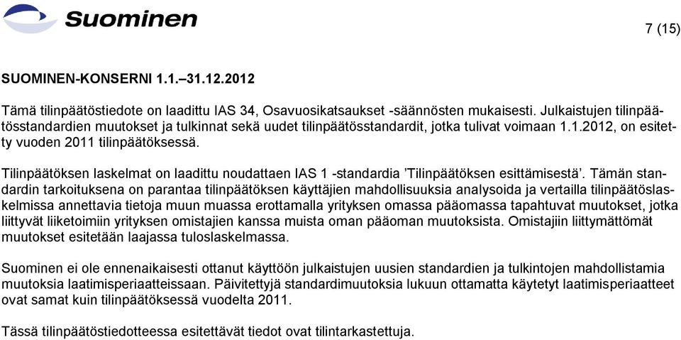 Tilinpäätöksen laskelmat on laadittu noudattaen IAS 1 -standardia Tilinpäätöksen esittämisestä.