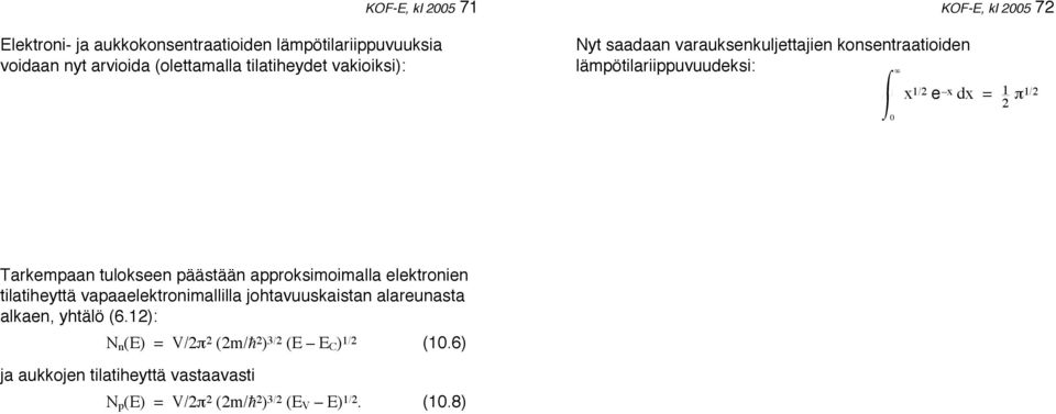 Tarkempaan tulokseen päästään approksimoimalla elektronien tilatiheyttä vapaaelektronimallilla johtavuuskaistan alareunasta alkaen,