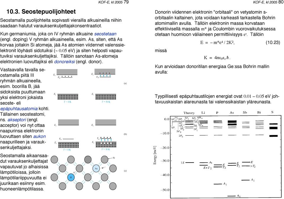 As, siten, että As korvaa joitakin Si atomeja, jää As atomien viidennet valenssielektronit löyhästi sidotuiksi ( ~ 0.05 ev) ja siten helposti vapautuviksi varauksenkuljettajiksi.