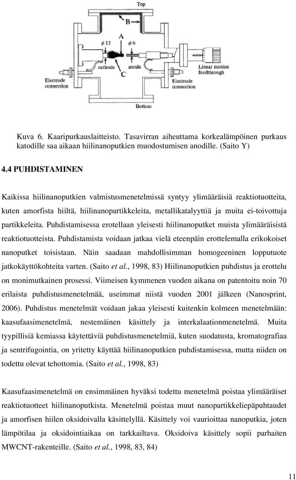 partikkeleita. Puhdistamisessa erotellaan yleisesti hiilinanoputket muista ylimääräisistä reaktiotuotteista.