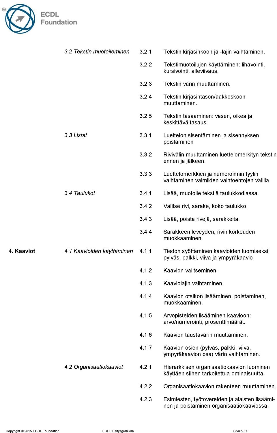 3.3.3 Luettelomerkkien ja numeroinnin tyylin vaihtaminen valmiiden vaihtoehtojen välillä. 3.4 Taulukot 3.4.1 Lisää, muotoile tekstiä taulukkodiassa. 3.4.2 Valitse rivi, sarake, koko taulukko. 3.4.3 Lisää, poista rivejä, sarakkeita.