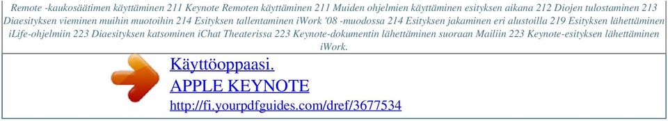 -muodossa 214 Esityksen jakaminen eri alustoilla 219 Esityksen lähettäminen ilife-ohjelmiin 223 Diaesityksen