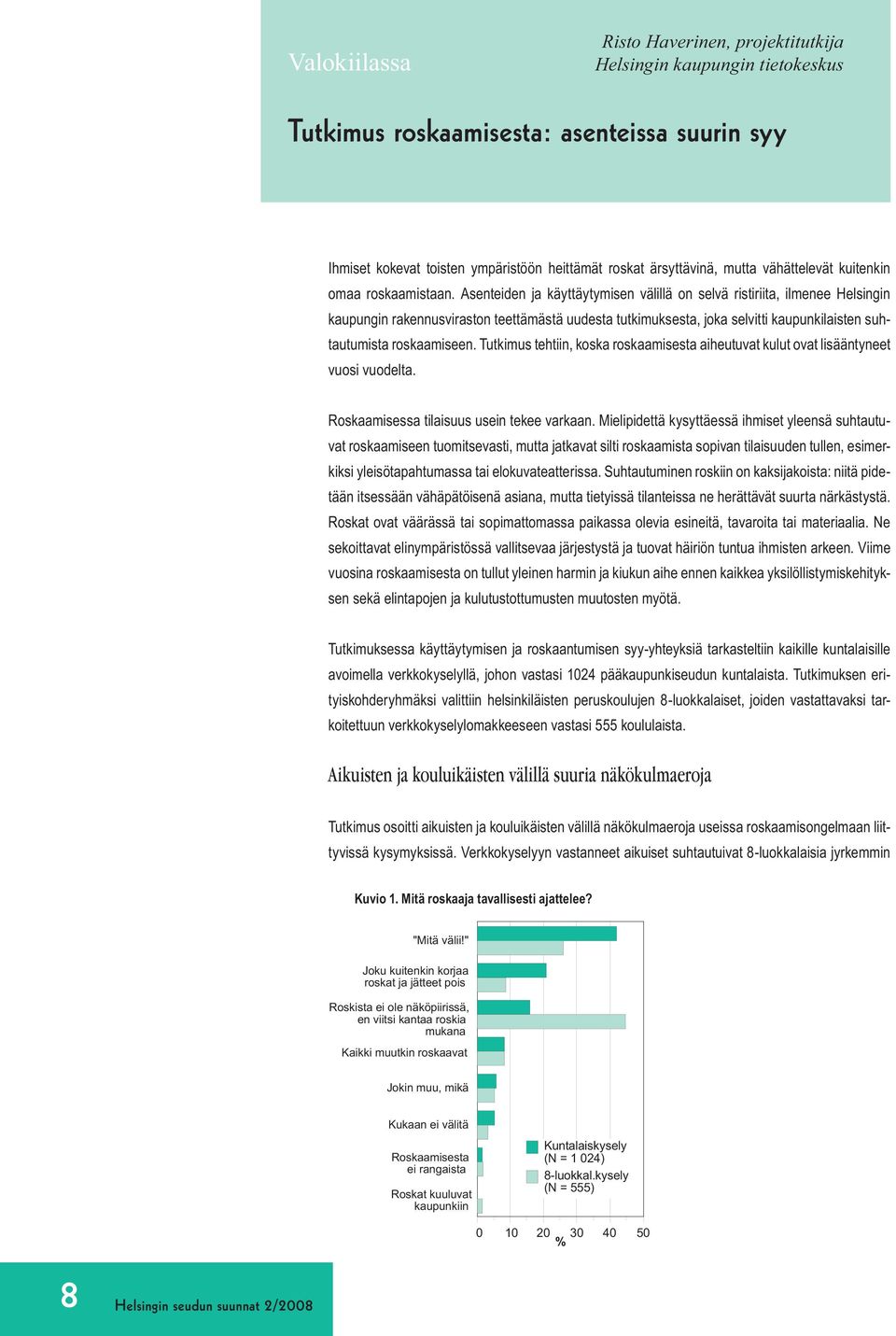 Asenteiden ja käyttäytymisen välillä on selvä ristiriita, ilmenee Helsingin kaupungin rakennusviraston teettämästä uudesta tutkimuksesta, joka selvitti kaupunkilaisten suhtautumista roskaamiseen.