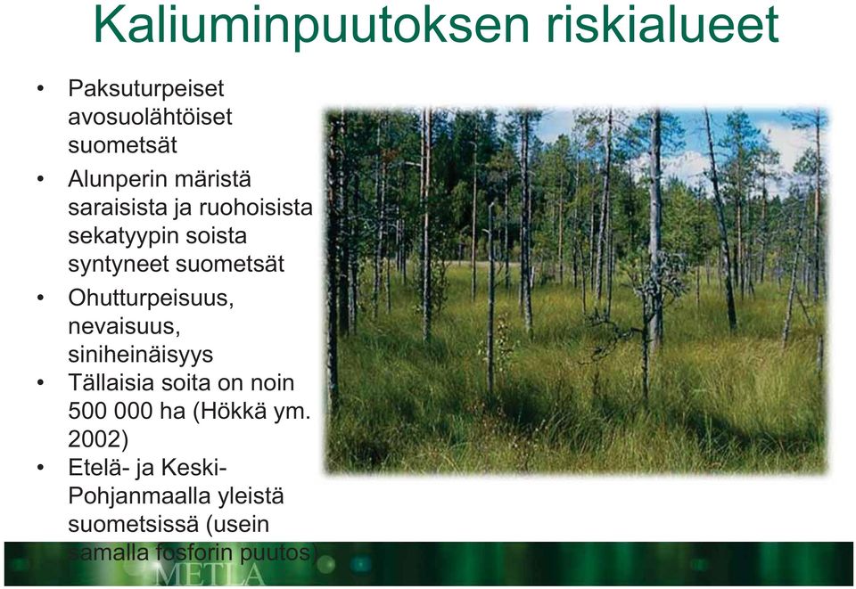 Ohutturpeisuus, nevaisuus, siniheinäisyys Tällaisia soita on noin 500 000 ha