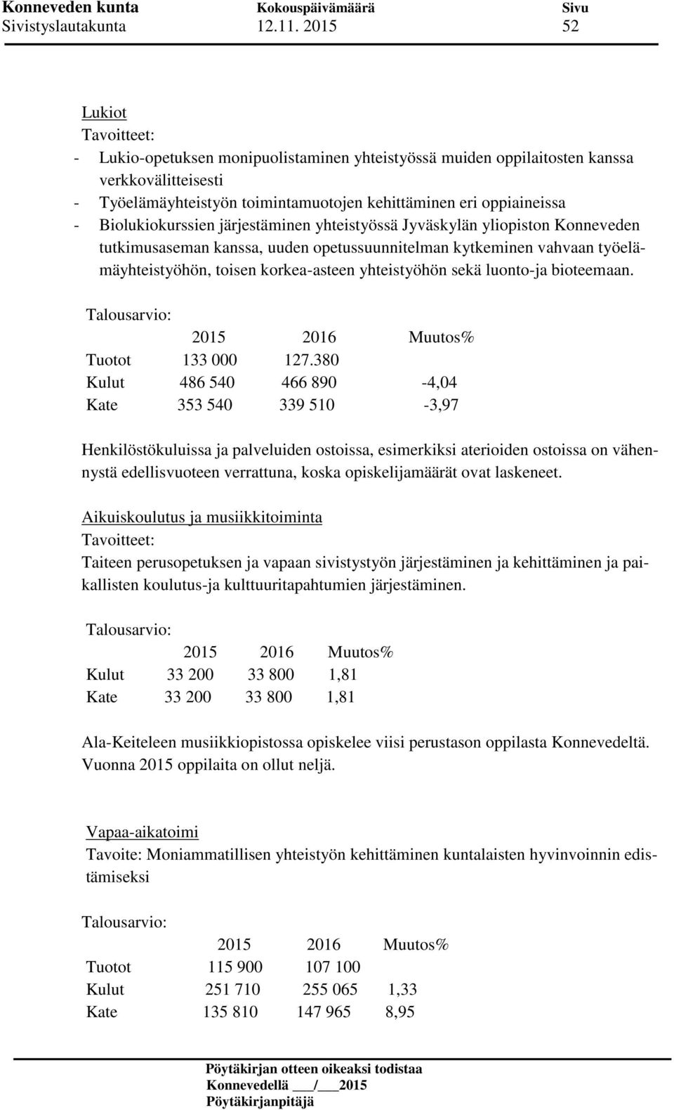 Biolukiokurssien järjestäminen yhteistyössä Jyväskylän yliopiston Konneveden tutkimusaseman kanssa, uuden opetussuunnitelman kytkeminen vahvaan työelämäyhteistyöhön, toisen korkea-asteen yhteistyöhön