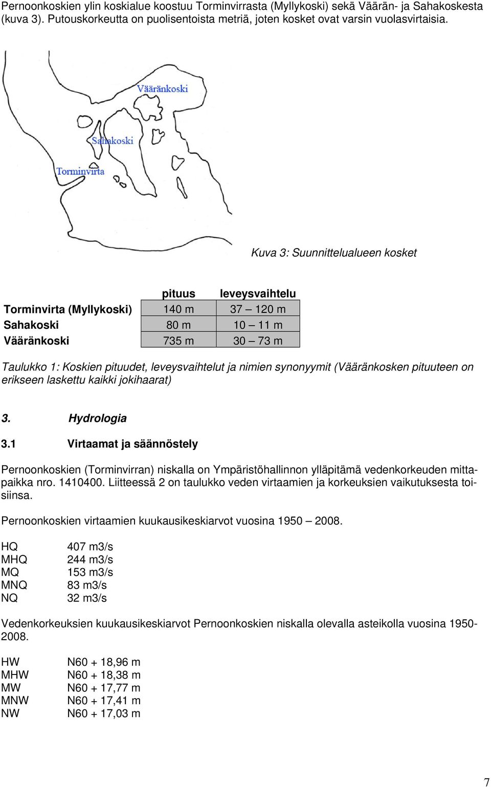 synonyymit (Vääränkosken pituuteen on erikseen laskettu kaikki jokihaarat) 3. Hydrologia 3.