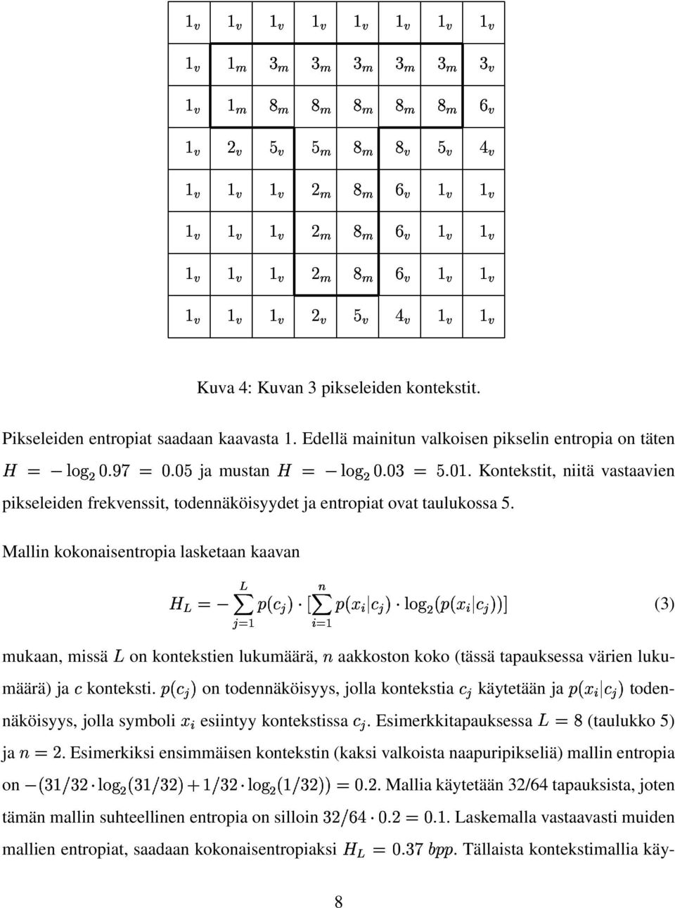 Edellä mainitun valkoisen pikselin entropia on täten / fgihjs fgmfl+ ja mustan8 >^@XBD / fgmfct +ugifu&.